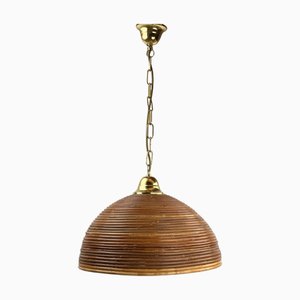 Split Reed & Brass Pendant Lamp, Italy, 1970s