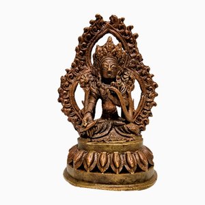 Divinité Tibétaine en Bronze sur Socle de Lotus
