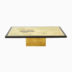 Belgian Etched Brass & Agate Coffee Table by Christian Krekels, 1979