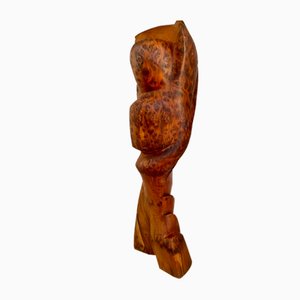 Abstract Virgin & Child Sculpture in Olive Wood, 1970s