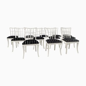 Art Deco Stühle aus weißem Holz & Stoff, 12er Set