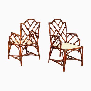 Italienische Mid-Century Modern Rattan, Bambus und Stroh Stühle, 1960er, 2er Set