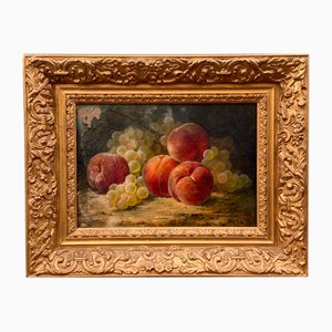 Joseph Eugene Gilbault, Still Life with Peaches & Grapes, 19th Century, Oil on Canvas, Framed