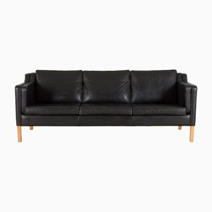 Danish Three-Seater Sofa in Black Leather from Mogens Hansen, 1970s