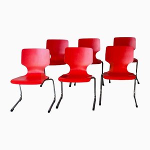 Vintage Red Desk Chairs by Elmar Flötotto for Pagholz Flötotto, Set of 6