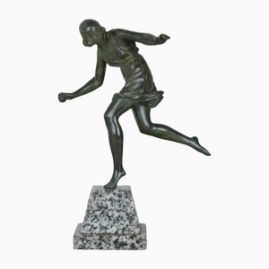 P Le Faguays, Femme Art Déco avec Balle, 20ème Siècle, Bronze