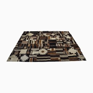 Kilim Tülü Patchwork Moderne Noir et Marron