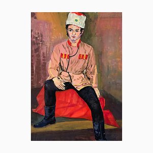 A Le Brun, hombre en traje soviético tradicional, años 60, Gouache sobre papel