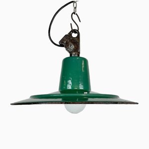 Industrial Green Enamel Factory Pendant Lamp with Cast Iron Top, 1960s