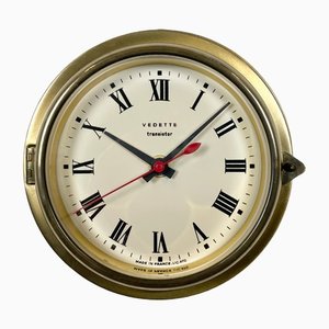Vintage French Brass Ships Clock from Vedette, 1950s