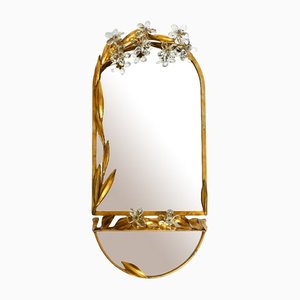 Specchio da parete in ferro placcato in oro con mensola abbinata di Banci, Firenze, Italia