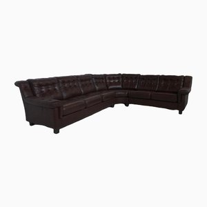 Scandinavian Brown Leather Corner Sofa, 1970s