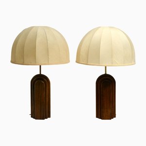 Large Table Lamps in Solid Teak & Silk from Temde, 1960s, Set of 2