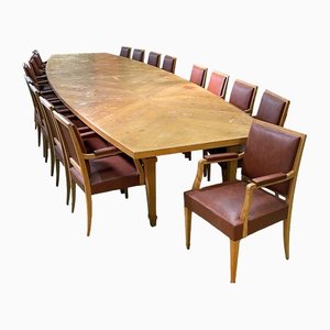 Large Oak Conference Table with Beech & Skai Armchairs, 1960s, Set of 19