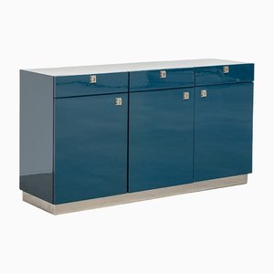 Blue Modernist High Gloss Lacquered Wooden Sideboard, France, 1970s
