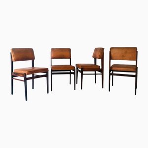 Rosewood and Leather Dinning Chairs, 1960s, Set of 4