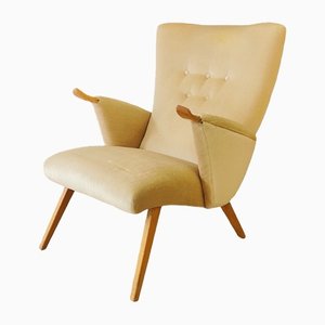 Mid-Century Armchair in Cream Velvet, 1960s