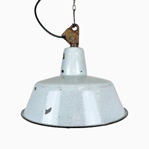 Industrial Grey Enamel Factory Hanging Lamp with Cast Iron Top, 1960s