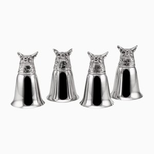 Mid 20th Century Italian Silver Plated Fox Stirrup Cups, 1970s, Set of 4