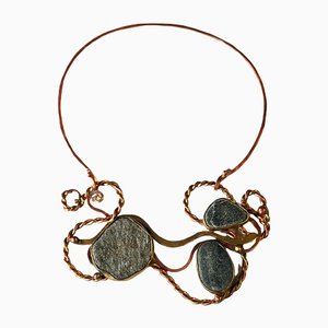 Vintage Nature Stone, Brass & Copper Necklace by Anna-Greta Eker, Norway, 1960s