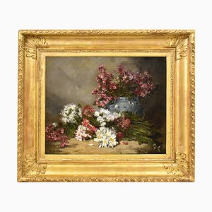 A. Veirton, Bodegón con flores en jarrón, siglo XIX, óleo sobre lienzo