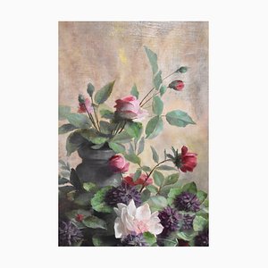 Besson, Bodegón con rosas y peonías en jarrón, siglo XIX, óleo sobre lienzo