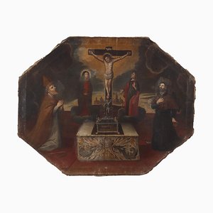 Kreuzigung mit Heiligen, 17. Jh., Öl auf Leinwand