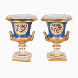 Porcelain Vases with Gold Trim, Set of 2