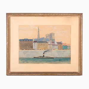 Carlo Fortunato Rosti, Glimpse of Paris, 1934, Aquarelle sur Papier, Encadré