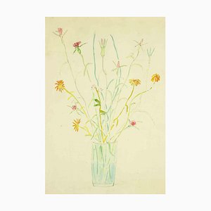 Fiorenzo Tomea, Flower Pot, Original Watercolor, 1950s