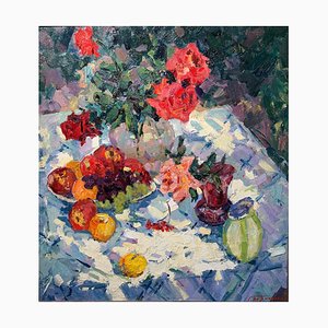 Gennady Bernadsky, Roses and Fruit, 1979, Öl auf Leinwand