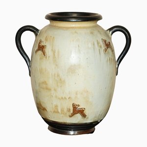 Deer Ceramic Stoneware Vase by Roger Guerin, 1930s