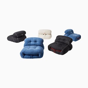 Limited Edition Denim Soriana Armchairs by Afra & Tobia Scarpa for Cassina, Set of 5