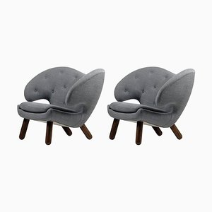 Pelican Stühle aus Stoff und Holz von Finn Juhl, 2er Set
