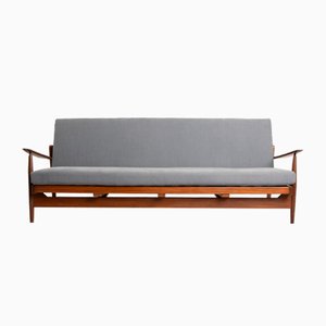 Mid-Century Reupholstered Afromosia Sofa Bed from Scandart, 1960