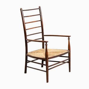 Arts & Crafts Low Ladder Back Armchair with Rush Seat from Liberty & Co, 1900