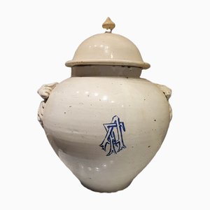 Antique Spanish Ceramic Vase with Lid
