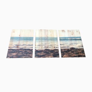 Seascape Wand-Kunstdruck auf Holzbrettern, 20. Jh., 3er Set
