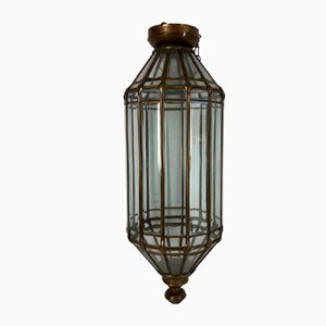 Antique Lantern Hanging Lamp in Sanded Glasses & Metal
