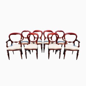 Mahogany Cream Balloon Back Dining Chairs, 1960s, Set of 8