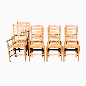 Golden Beech Chairs with Rush Seats, 1960s, Set of 8
