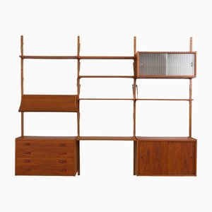 Teak Wall Unit with 3 Cabinets Display Shelf by Preben Sorensen, 1960s, Set of 3