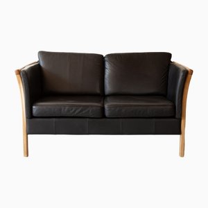 Mid-Century Danish Black Leather Two-Seater Sofa by Mogens Hansen, Stouby