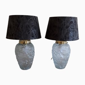 Lampes de Bureau Vintage en Lin avec Corps en Verre Pressé, 1970s, Set de 2