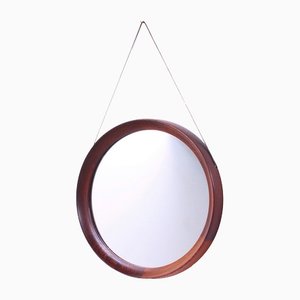 Wenge Round Wall Hanging Mirror by Uno Osten Kristiansson for Luxus, 1960s