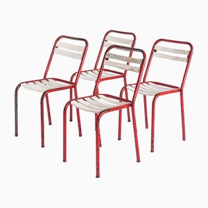 Stühle aus Eisen & Holz im Stil von Tolix, Frankreich, 1950er, 4er Set