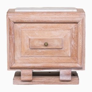 Art Deco French Bleached Oak and White Marble Cabinet