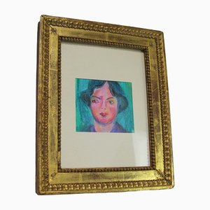 Expressionist Portrait of Woman, Early 20th Century, Wax, Framed