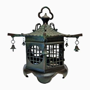Large Chinese Bronze Lantern Ceiling Lamp, 1930s
