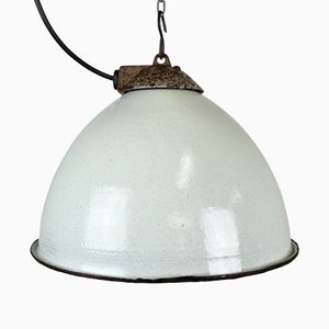 Lampe à Suspension d'Usine Industrielle en Émail Gris avec Plateau en Fonte, 1960s